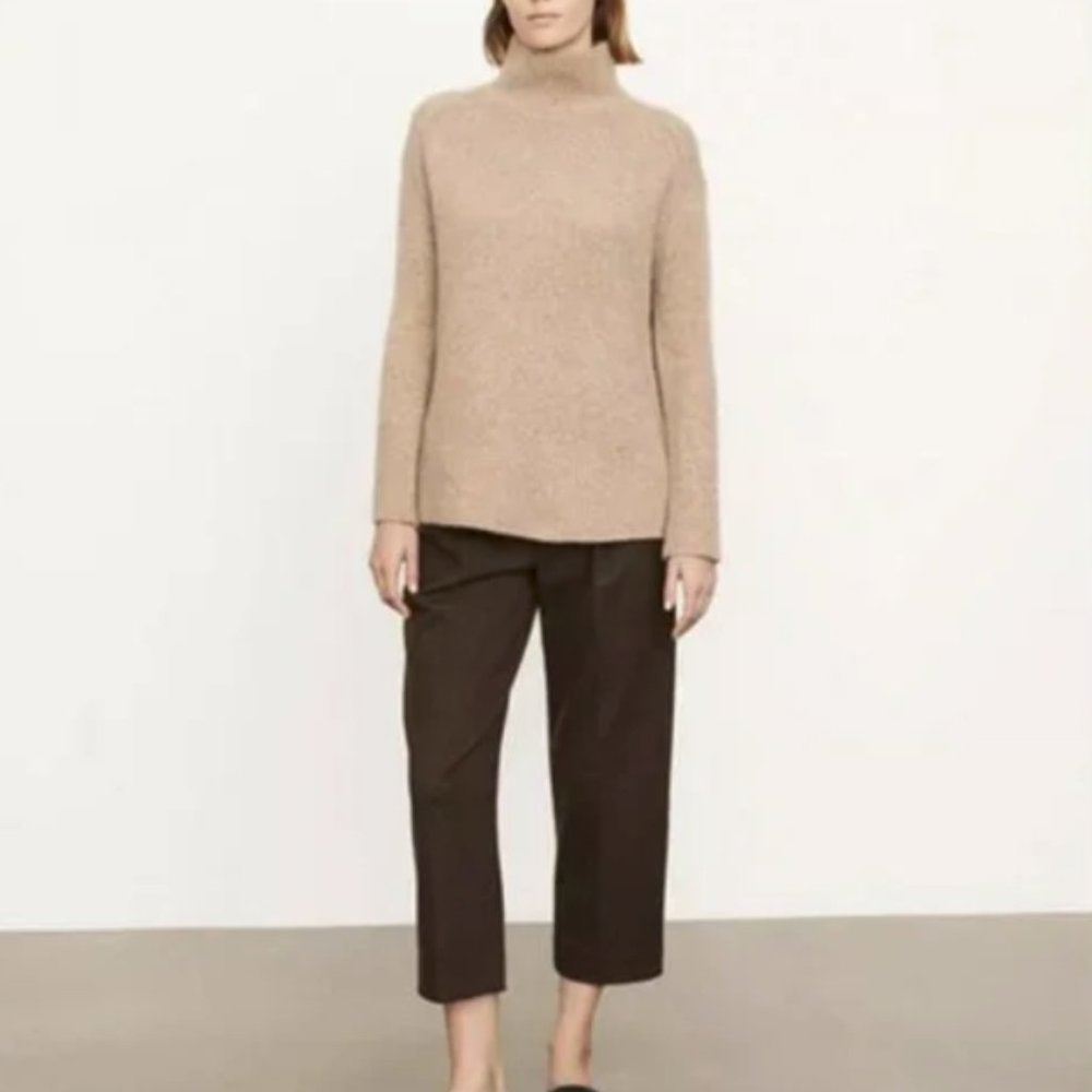VINCE Donegal Side Slit 100% Cashmere Turtleneck Sweater, Camel Small